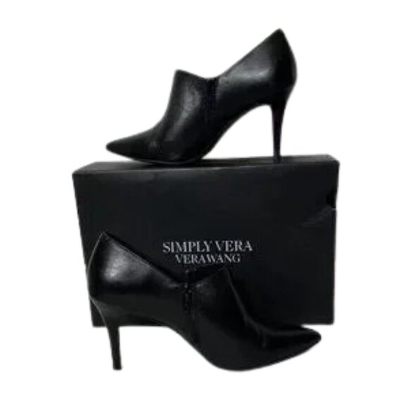 Simply Vera Genuine Leather Memory Foam Sock Black Women's Booties - Size 7 - Picture 2 of 7